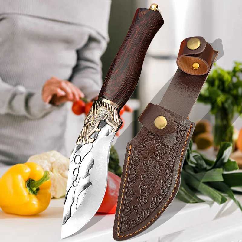Boning Knife Wood Handle Chef Slicing Knife Vegetables Fruit Paring Fish Knife Forged Meat Cleaver Butcher Knife with SheathXJ250210