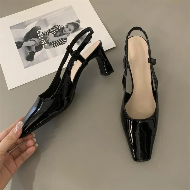 Thick High Heel Baotou Pumps Sandals Temperament Women's Shoes Square Toe Women Heels Solid Color Slip on Elegant Shoes for Lady
