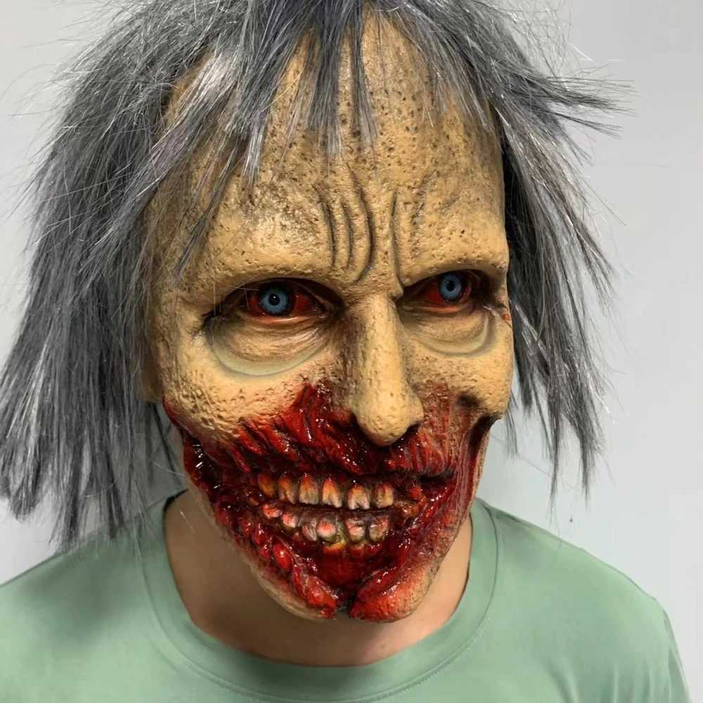Scary Zbie Mask Halloween Horror Realistic Zbie Latex Mask Carnival Party Costume Prop Adts Zbie Old Lady Fl Mask Y250210-image-1044054304