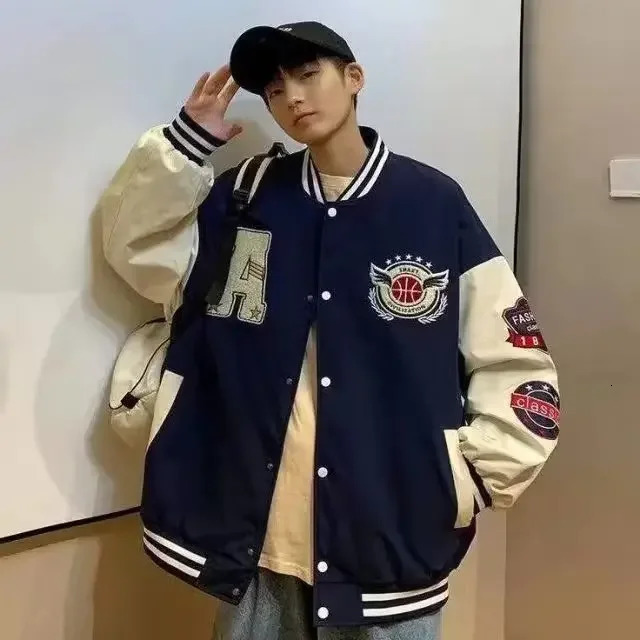 Trendy Loose-fit Baseball Jacket For Men Model Spring Autumn Embroidery Casual Style Hong Kong Style Fashion 250210