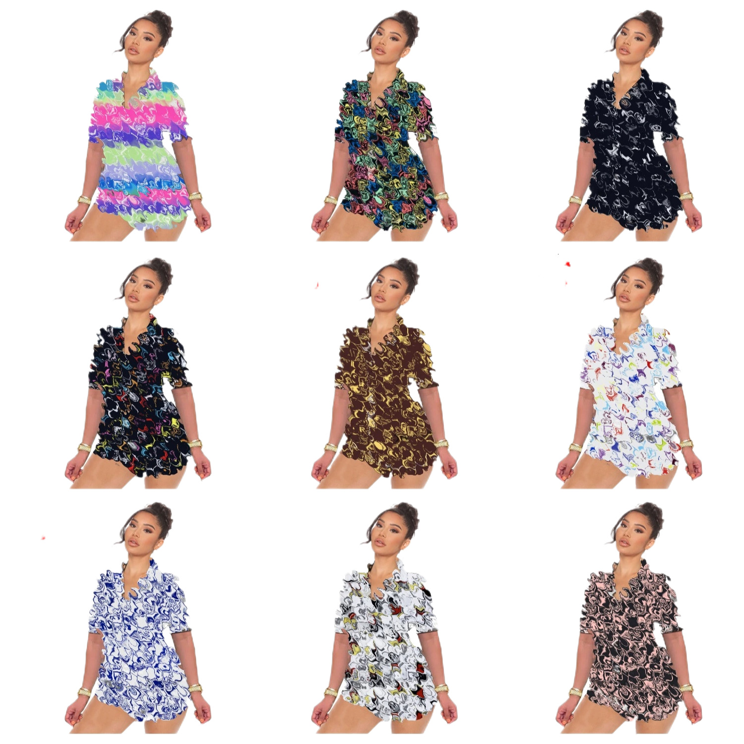 2025 New Summer Personalized Girls' Pajama Two Piece Set Pama Set Indoor Satin Silk Designer Printed Pajama Ice Cool Women's Short Pama