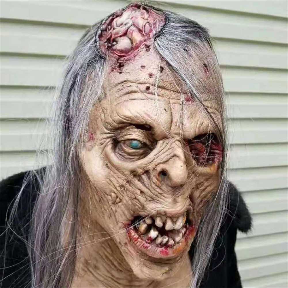 Halloween Scary Zbie Mask Realistic Old Man Mask Horror Walking Dead Fem Zbie Fl Mask Cosplay Horror Costume Props Y250210-image-1044054200