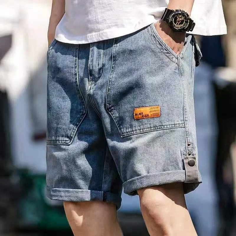 Mens Summer Slim Loose Fitting Fashion Label Denim Jogger Pants Five Point Fashion Blue Baggy Shorts Jeans 250122