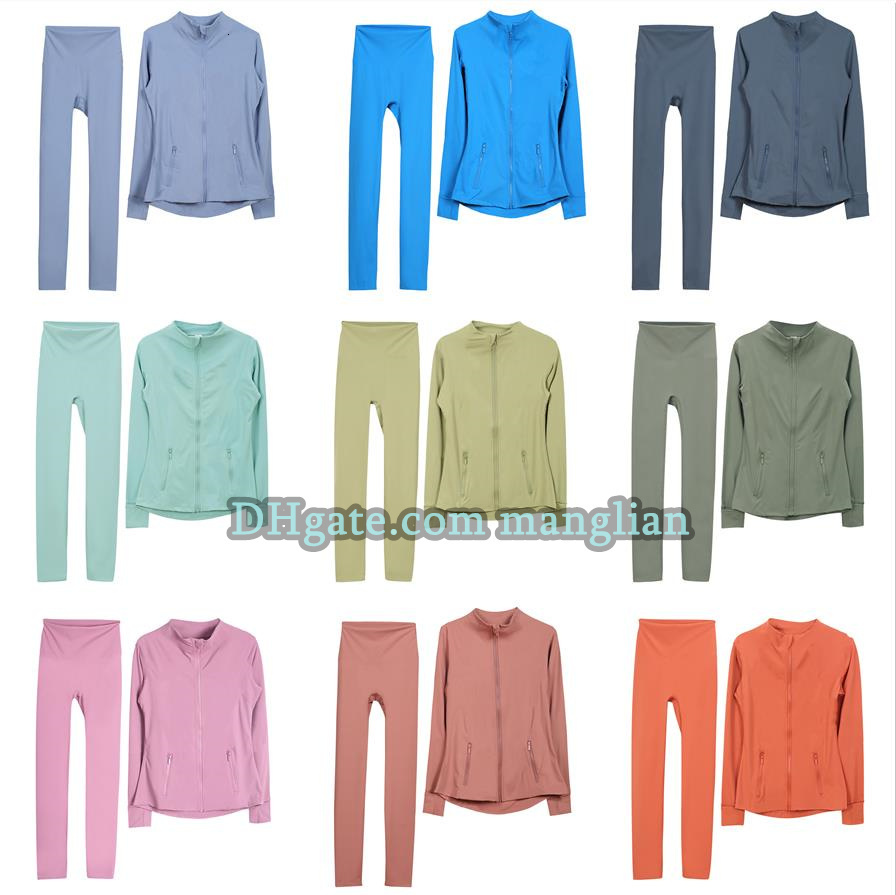Designer Women Yoga Outfit Set Gym Clothes Line Design Comfortable Workout 2 Piece Set Zip Up Jacket Slim Fit Fitness Running Gym Leggings breath-image-790479716