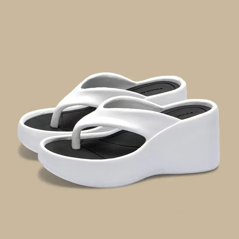 Women's Clip Toe Wedge Flip Flops 2025 Summer Chunky Platform Beach Sandals Woman Thick Sole High Heeled Eva Slippers Slides
