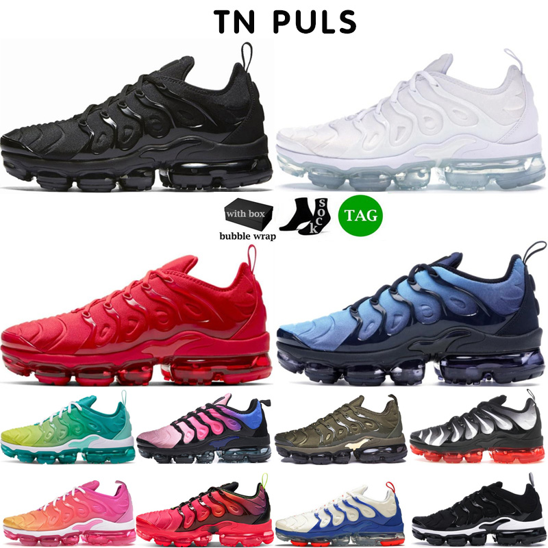With Box TN Plus Running Shoes Mens Knicks Black Bubblegum Yolk Cherry Cool Grey Neon Olive Pure Platinum USA Dark Blue Womens Designer Trainers