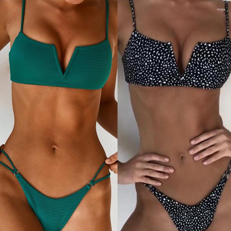 Womens Swimwear Biquini Low Waist Beach Wear Set 2025 Halter Swimming Suit For Women V Type Top Split Swimsuit Thong Bikinis XJ260130-image-1093686016