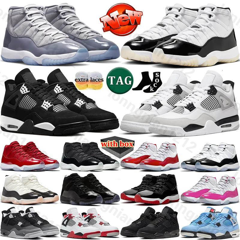 With box 4 basketball shoes men women 4s Military Blue Bred Reimagined Black Cat Red Thunder Cement Metallic Cool Grey 11 High Low Top Womens 11s