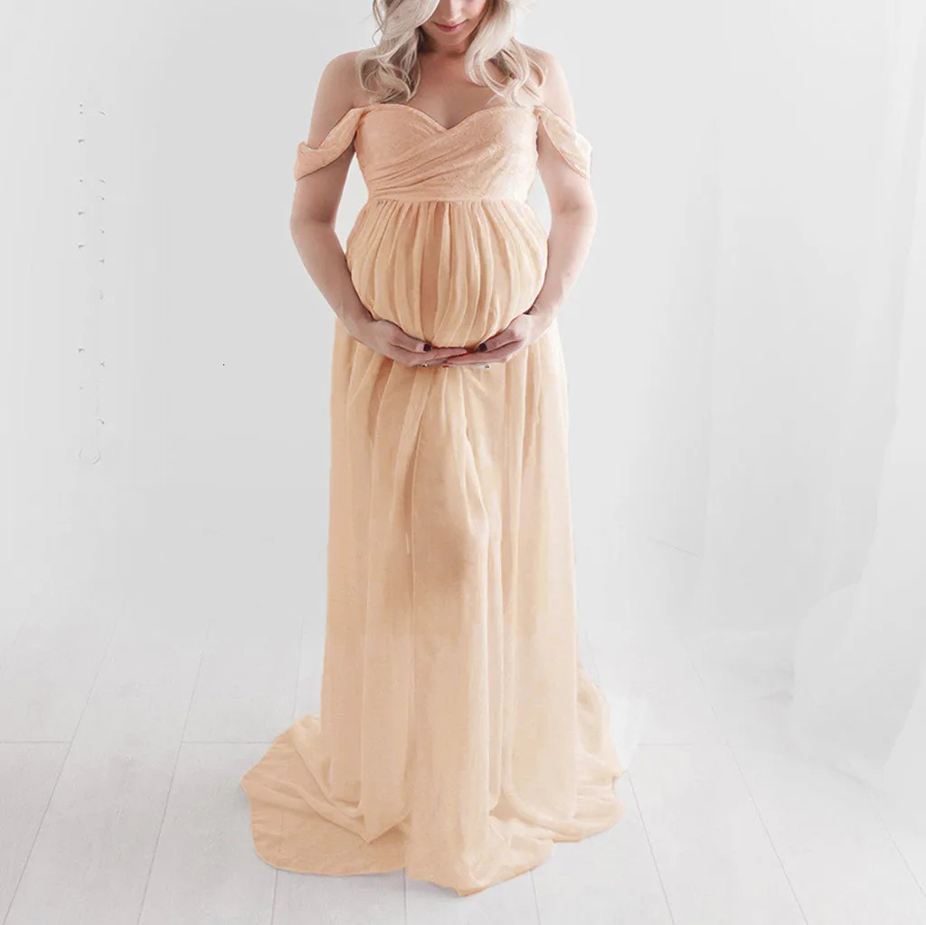 Spring Summer Maternity Dresses for Po Shoot Pregnants Off Shoulder Clothes Women Sexy V Neck Ruffled Nursing Long Maxi Dress 250210 M260226-image-1095548206