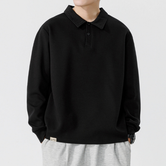 123 Men Long-sleeved Autumn and Winter Heavy Loose Solid Color Lapel Youth Casual