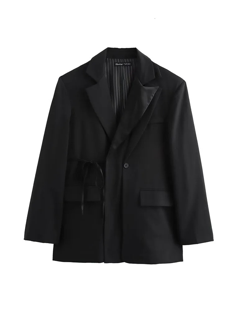 Autumn and Winter Arrivals Womens Cross Lace Fake Two-piece Double-Layer Lapel Double-Breasted Wide Suit Jacket 250207BJ