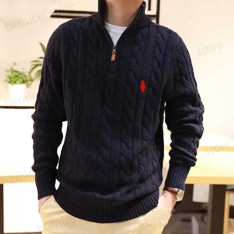 Men's Sweaters Mens Sweater Half Zipper Hoodie Long Sleeve Knitted Horse Twist High Collar Men Woman Embroidery Fashion Top Q250212
