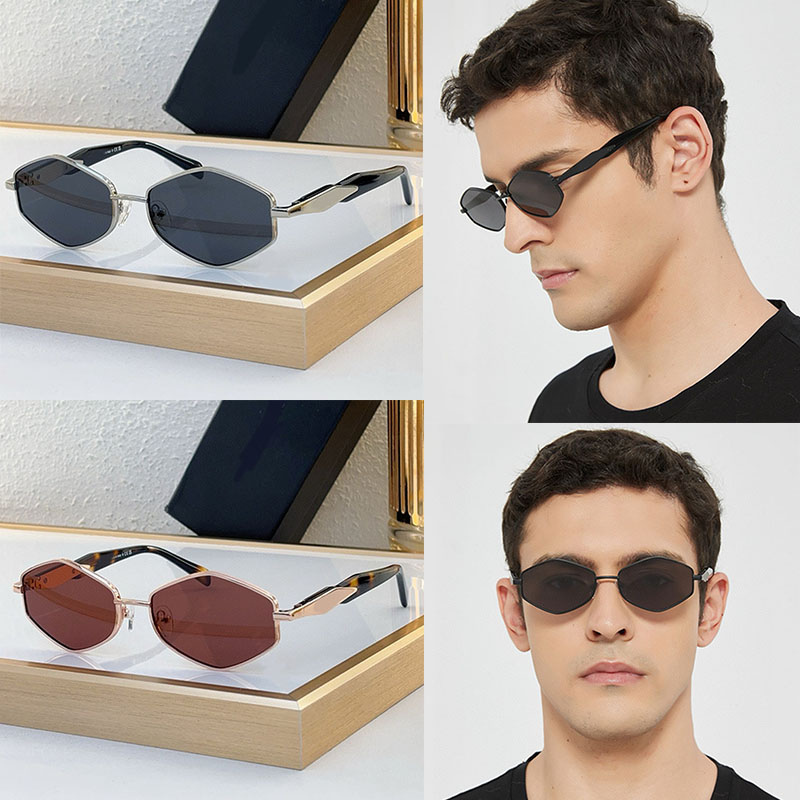 Luxury Metal Eyewear Collection Sunglasses SPR221Z Designer Polygon Black Lenses Acetate Temples Modern Mens Womens Fashion Styles Summer Protect
