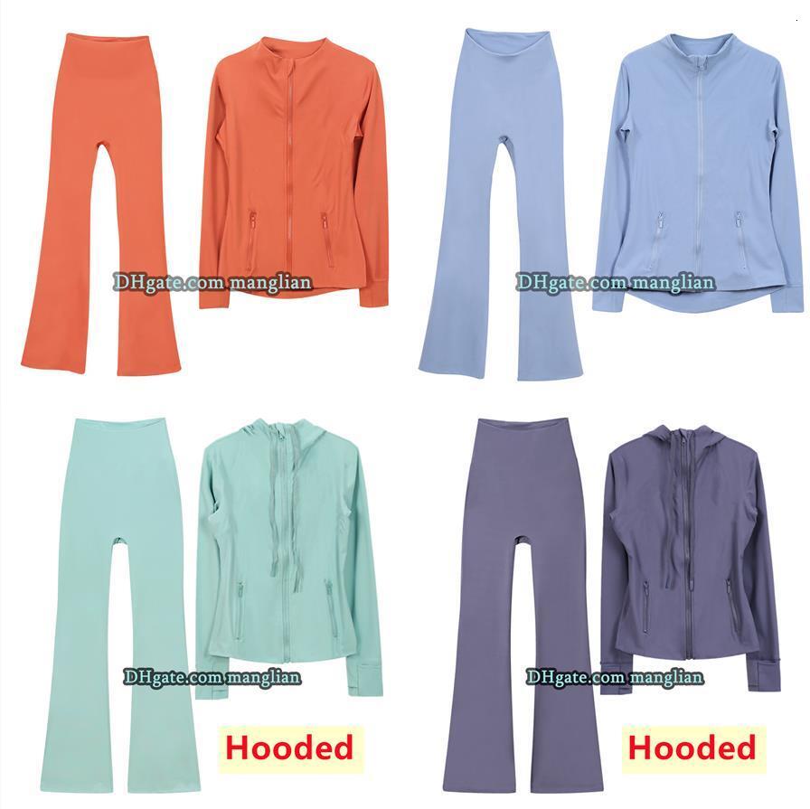 Femmes 2 pièces Yoga Set Zip Up Veste et pantalon évasé Vêtons actifs élégants pour le yoga Pilates Running Tails Fitness Kit de tissu respirant