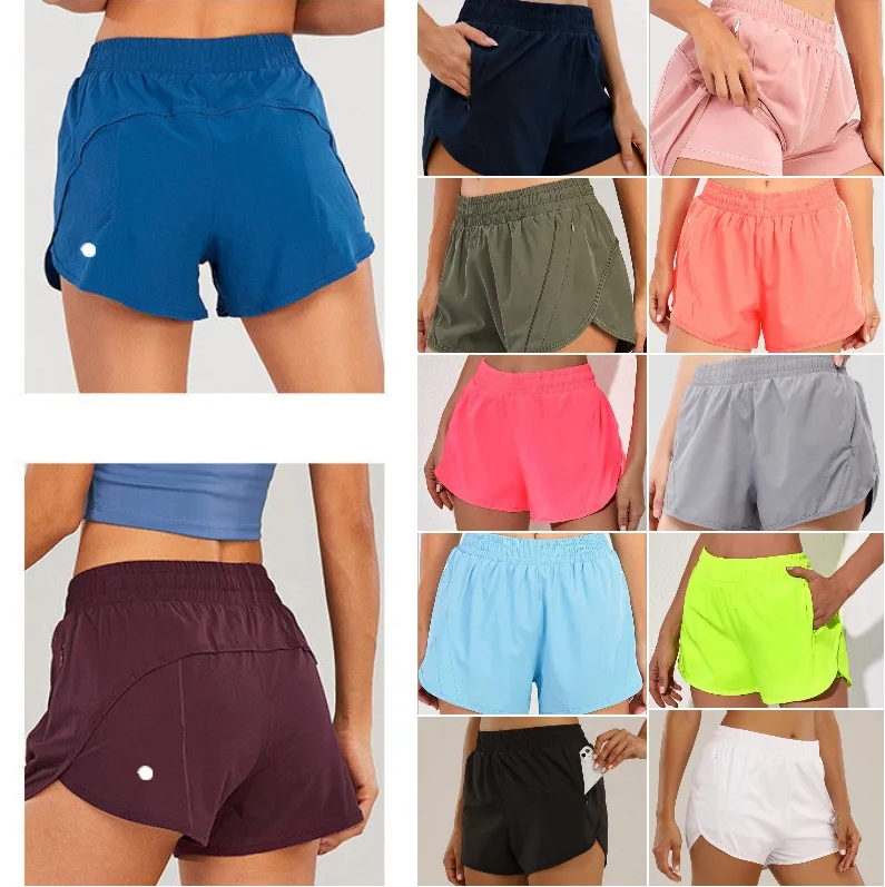 0160 Womens Yoga Outfits High Waist Shorts Exercise Short Pants Fitness Wear Girls Running Elastic Adult Pants Sportswear Lined Drawstring-image-1044354152