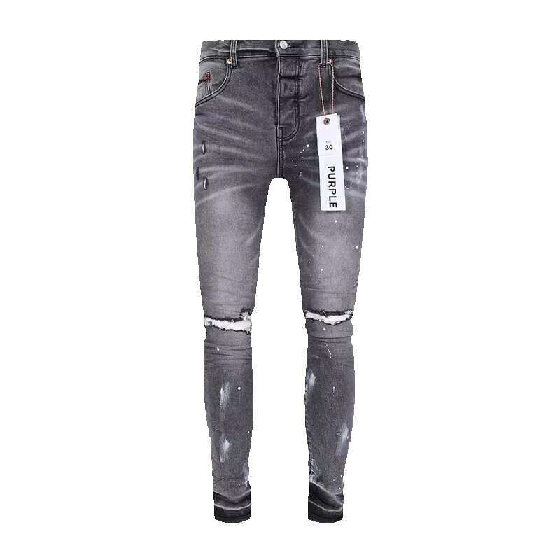 Men's Designer Mens Pants Style 23SS AM Grey Worn Out Hole Brushed Wax Wash Jeans Autumn/winter High Street Fashion for Men and Women S251155