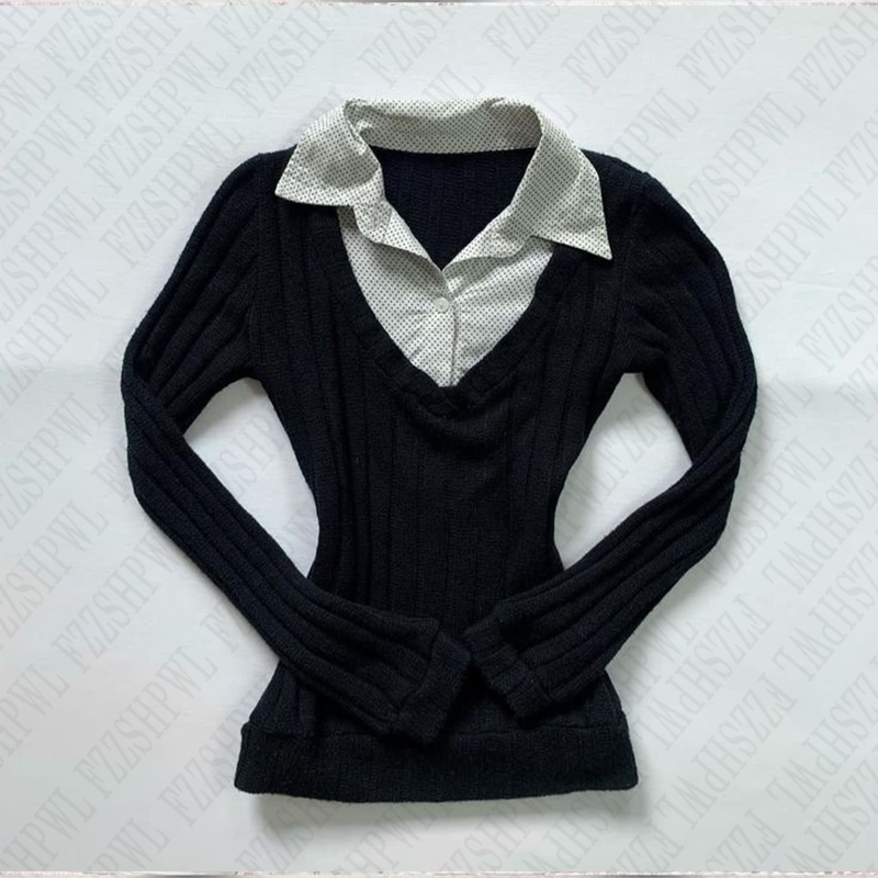 Harajuku solid color cardigan sweater lapel fashion retro 90S tops American punk high street mood girls womens 250107Z