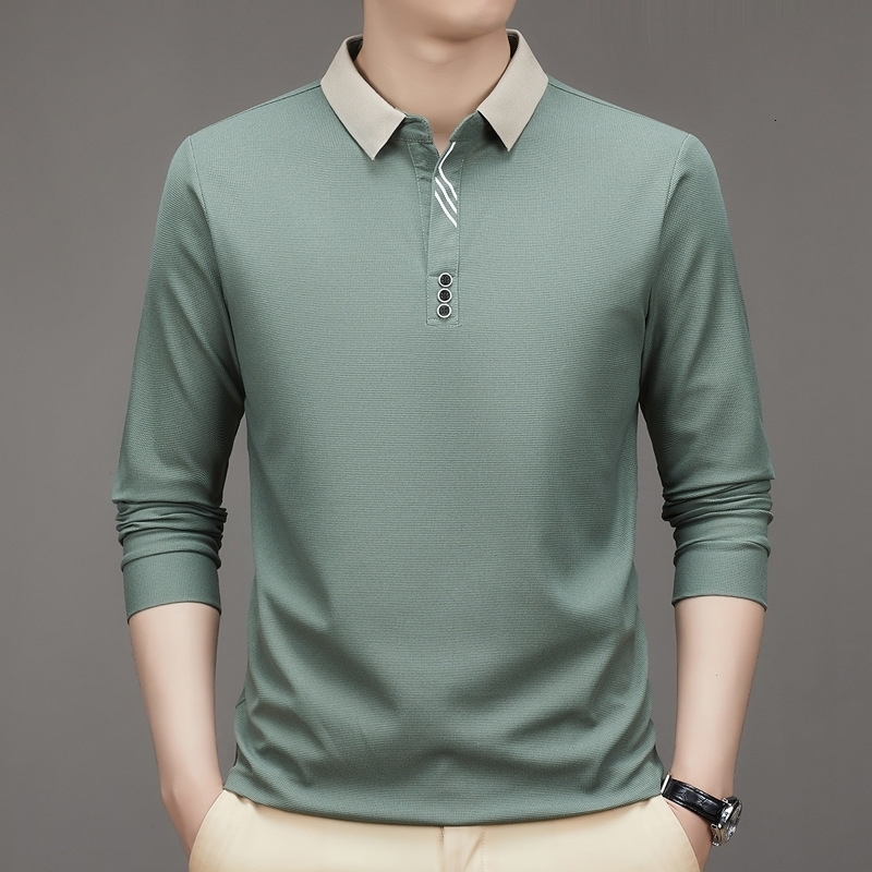 Autumn In Mens Turn Down Long Sleeve Polo Shirt Solid Color Business Blouse Shirts Golf Social 250107Z