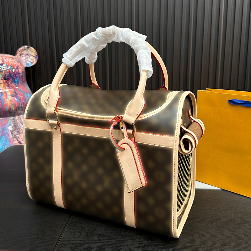 Designer Pet Bag Luxury Puppy Kitten Suitcase Genuine Leather Sling bag Classic brand Tote bag Outdoor Travel Walking Correct version High qualit-image-1044538196