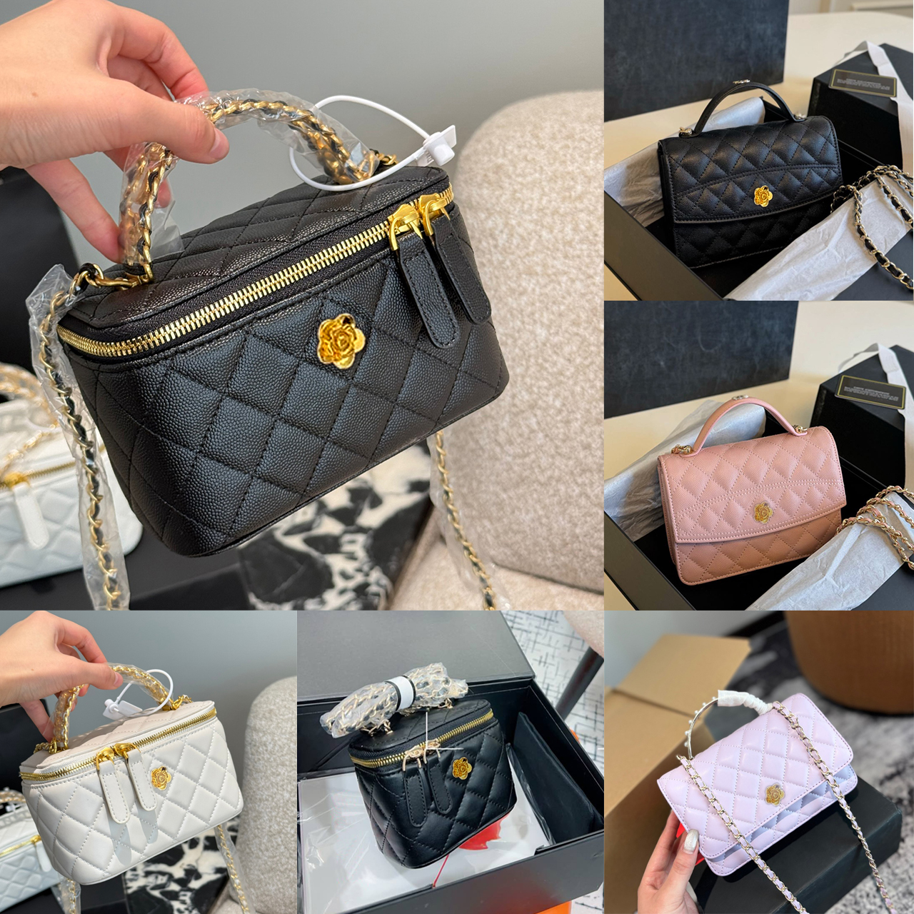 Designer bag Grain Leather High Quality Ladies Fashion Checkered Chain Wallet Classic Leather Tote Luxury Crossbody Bag Cosmetic Bag Top 1-image-971912726