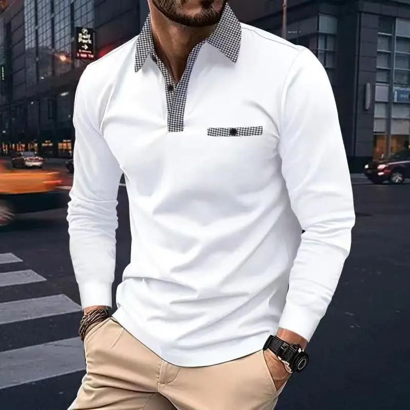 Spring and Autumn mens polo shirt casual sports shirt mens solid color long polo shirt S-3XL mens T-shirt fashionable breathable top 250214