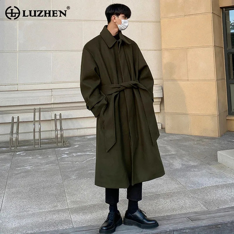 LUZHEN Woolen Coat Mens Winter Mid Length Loose Trench Coat Korean High End Classy Windbreaker Thick Winter Outerwear LZ7712 250214BJ