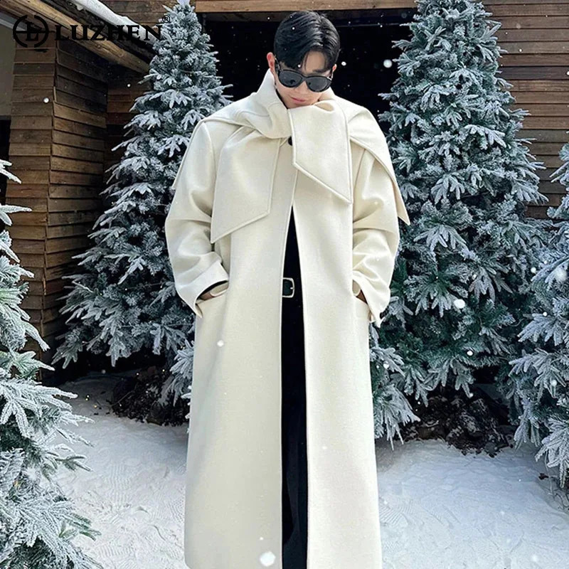 LUZHEN Versatile Shawl Elegant Solid Color High Quality Handsome Men Long Trench Coat Windproof Warm Windbreaker LZ8280 250214BJ