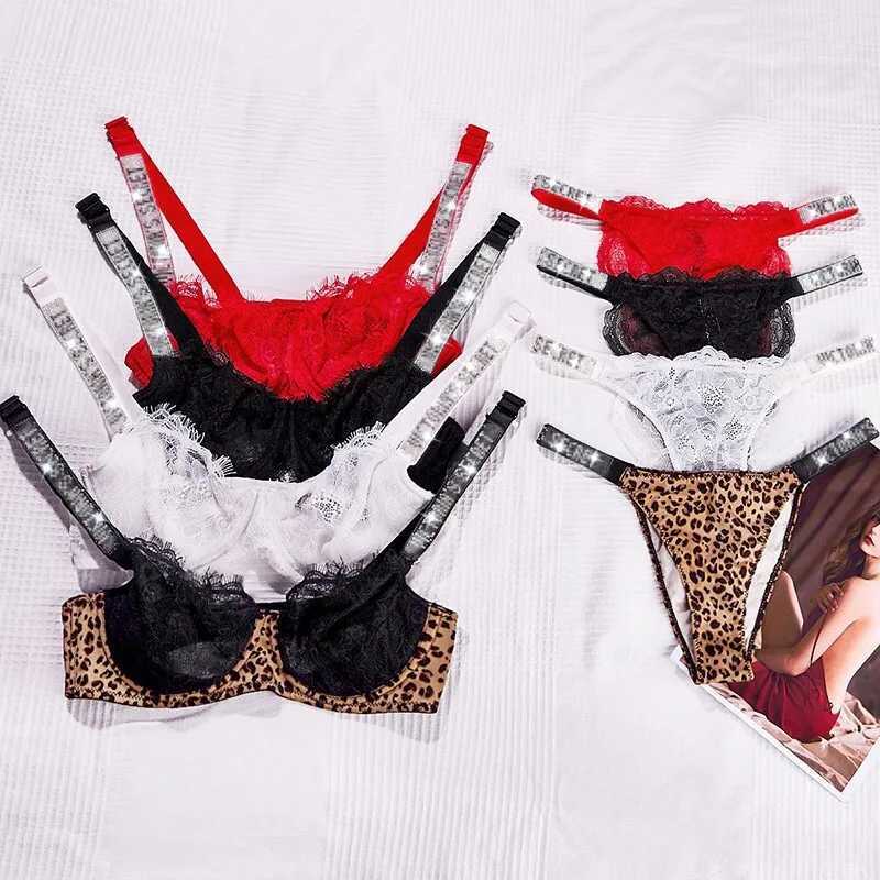 Sets Womens Lace Underwear Panties Bralette New Sexy Bras Women Seamless Bra VS Letter Rhinestones Push Up Lingerie Set Y250215H S25320