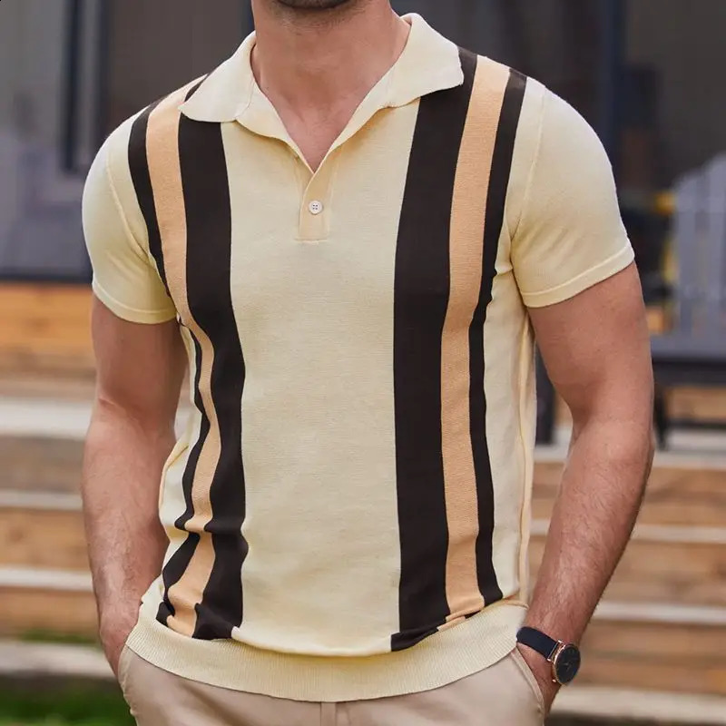 Summer Mens Clothing Knit V Neck Short-sleeved Polo Shirt Leisure Streetwear Slim Knitwear T-Shirt Men MY1071 250214BJ
