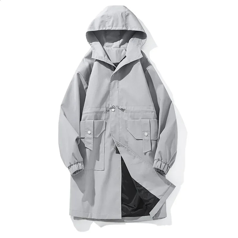 Autumn Windbreaker Mens Coats Medium Long Assault Jacket Windproof and Warm Hooded Windbreaker Techwear Coat 250214BJ