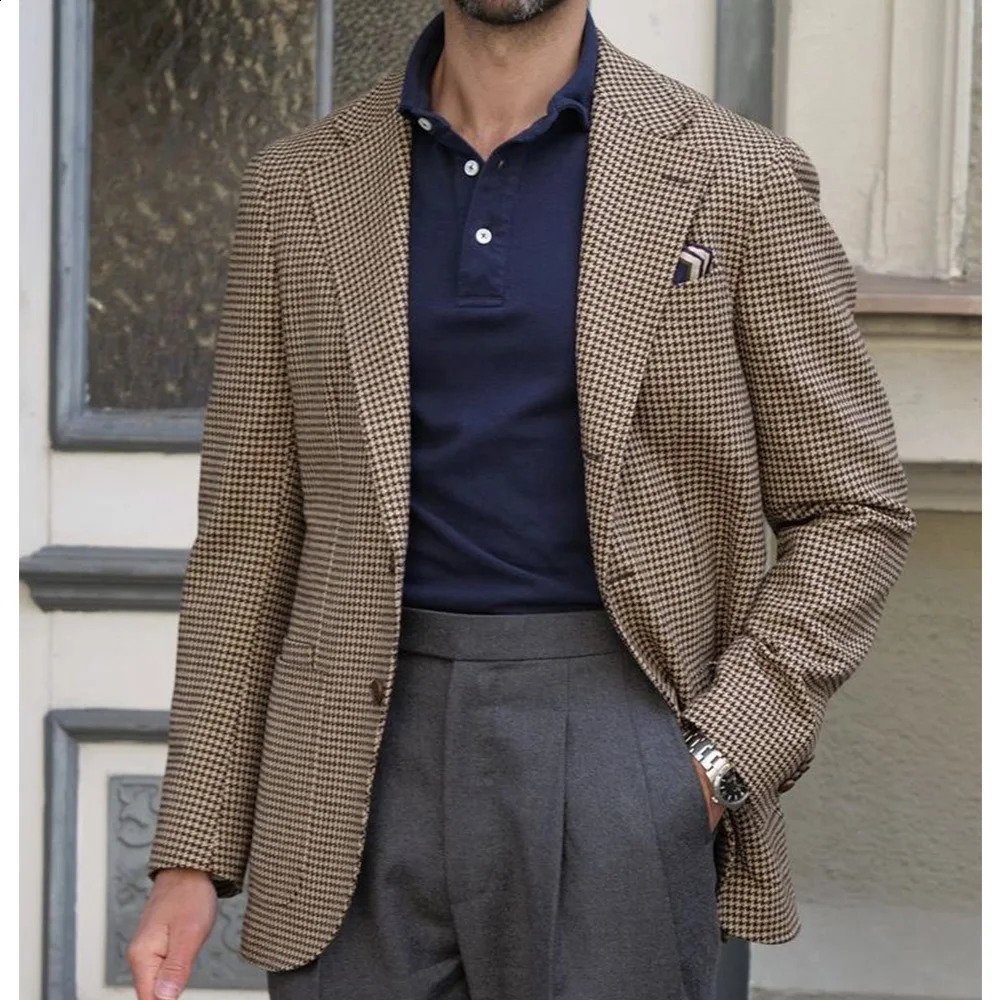 Mens jacket mens suit jacket hunting dog fabric khaki slim fit single breasted casual and comfortable mens clothing 250211