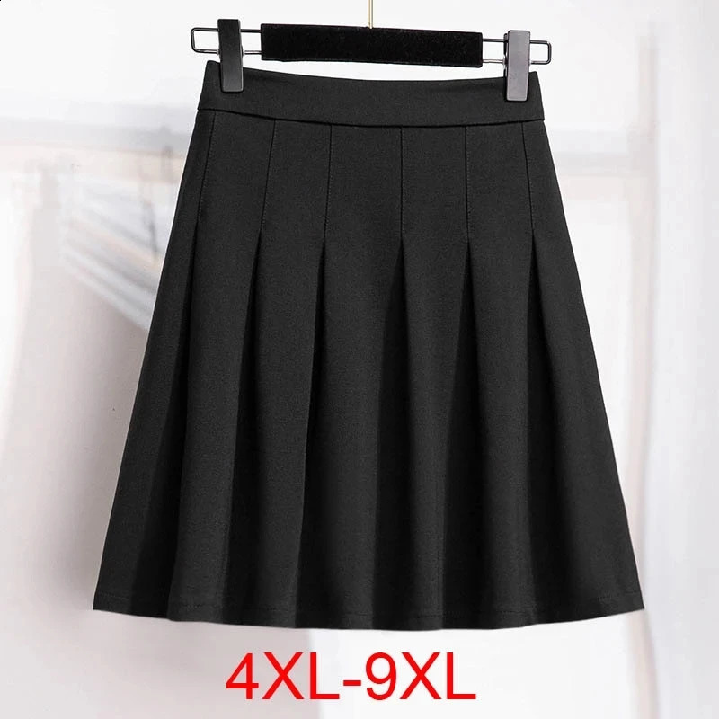 150Kg Plus size womens autumn loose pleated ALine ski board 4XL 5XL 6XL 7XL 8XL 9XL wool solid elastic waist black 250211Z