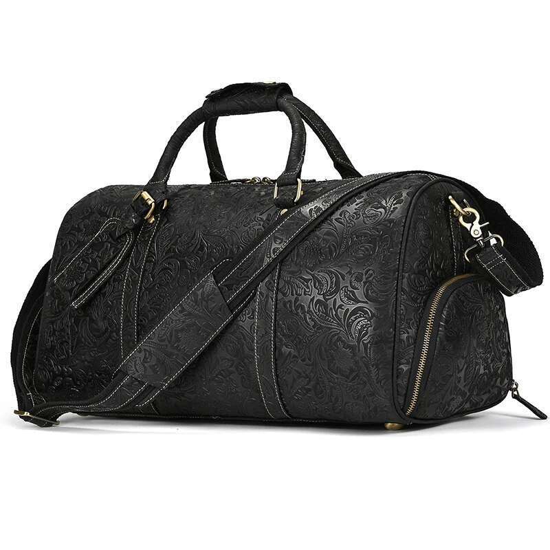 Fashionable Style Men's Travel Handbags Real Cowhide Leather Duffle For Man Male Weekend Bags With Shoe Pocket