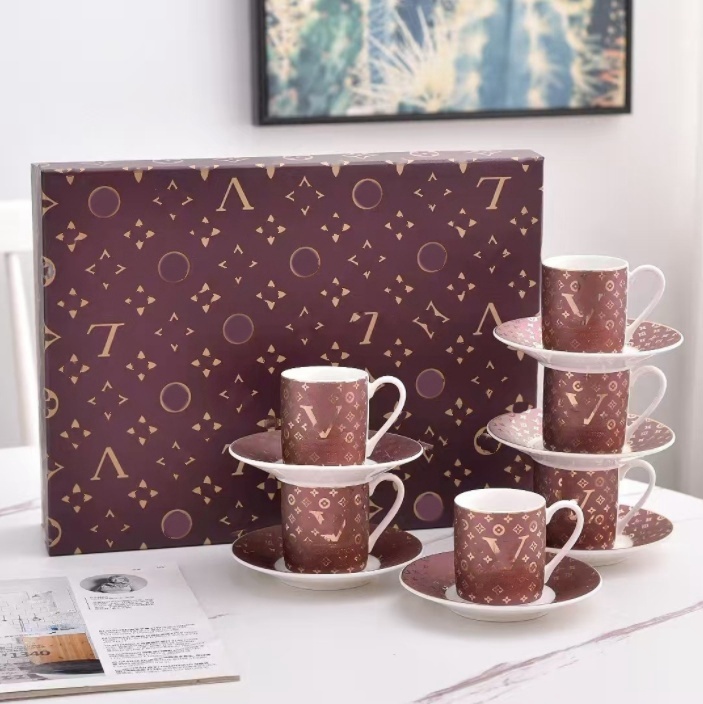 European American fashion and designer letter coffee set dinner afternoon tea cup plate holiday gift box Coffee Tea Sets M260317-image-1097828718