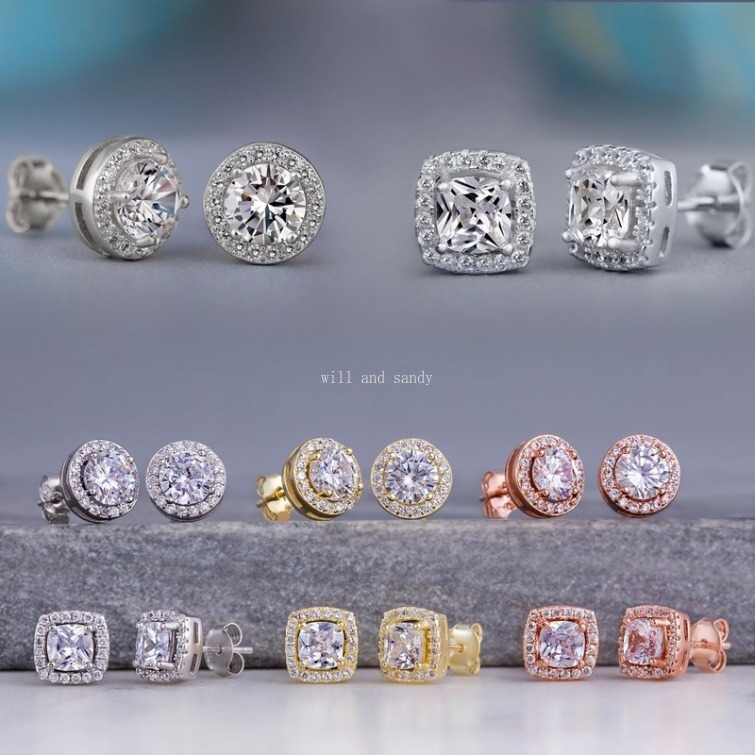 Fashion Cubic Zircon Diamond Stud Earring Charm Designer Jewelry Silver Gold Crystal Round Square Love Heart Ear Rings Engagement Wedding Gift Wo