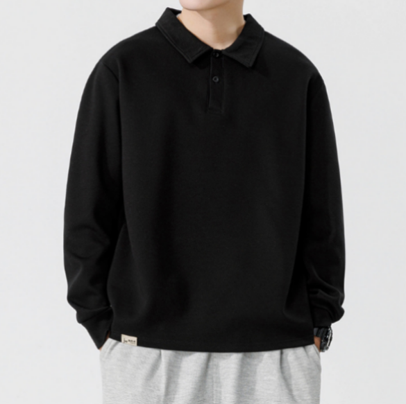 142 Men Long-sleeved Autumn and Winter Heavy Loose Solid Color Lapel Youth Casual