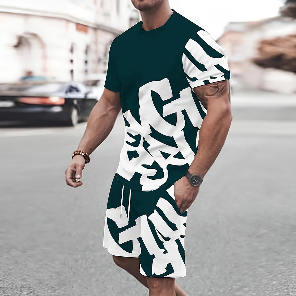 2025 Casual Fashion Handsome Mens Tshirt Shorts Set Summer Breathable Comfortable Soft Loose Large Size Clothing 250214Z