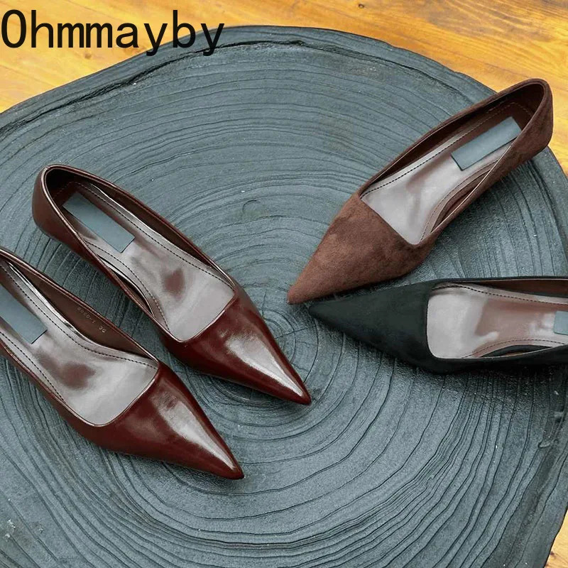 Vintage Low Heel Office Dame Slip on Shoes Mode flache spitze Zehenschuhe Tanzparty Prom Damen Pumps Schuhe 250214