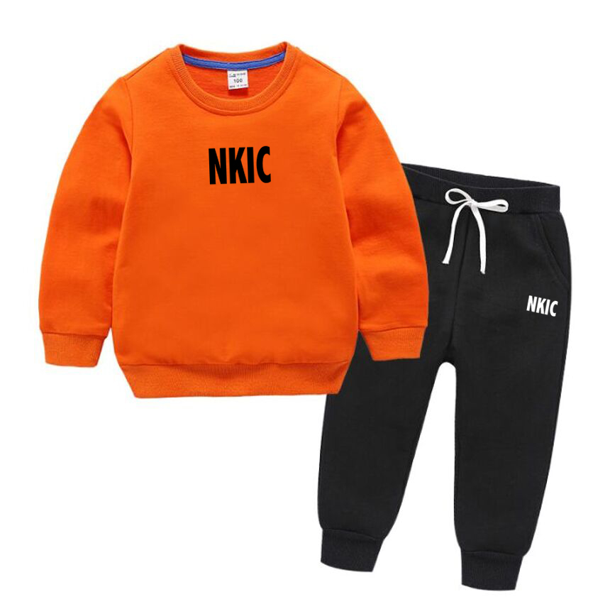 Kids Trendy Spring Autumn Classic Pullover Brand Orange Hoodie Pants 2pcs Tracksuits Boys Girls Casual Outfits Children Clothes-image-1068941060