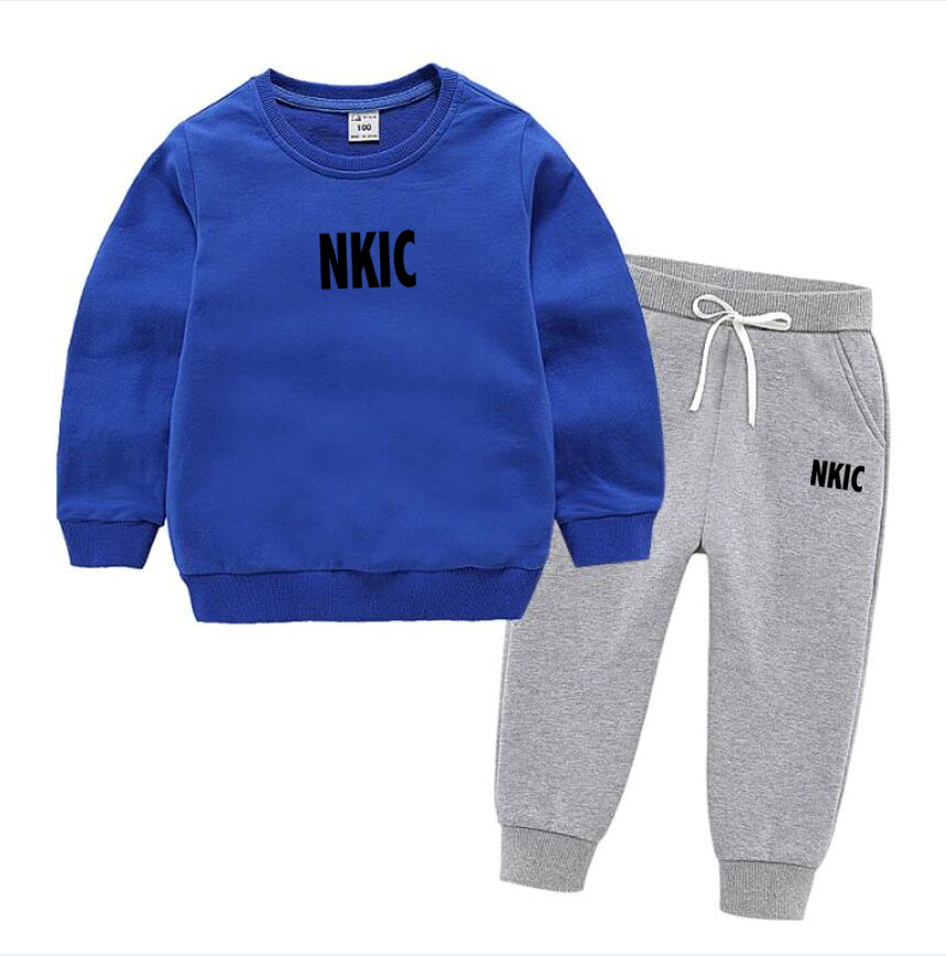 Kid's Clothes Bule Hoodie Pants Suit 2pcs Set Boy Tracksuit Spring Autumn Sweatshirt Set Brand printing Children Sportsuit-image-1106985742