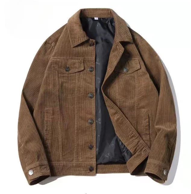 Spring autumn mens retro corduroy jacket High quality cotton striped casual coat Youth fashion classic size 4XL 250214Z 7a