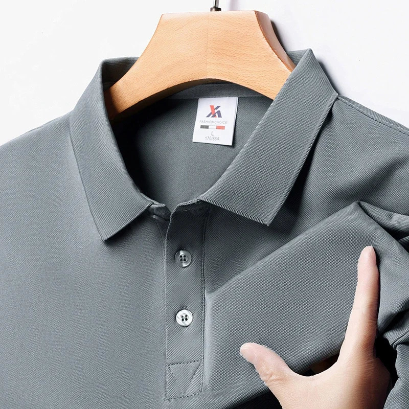 Mens Fashion Solid Short Sleeved Polo Shirt Summer Breathable Comfortable Top 250214BJ