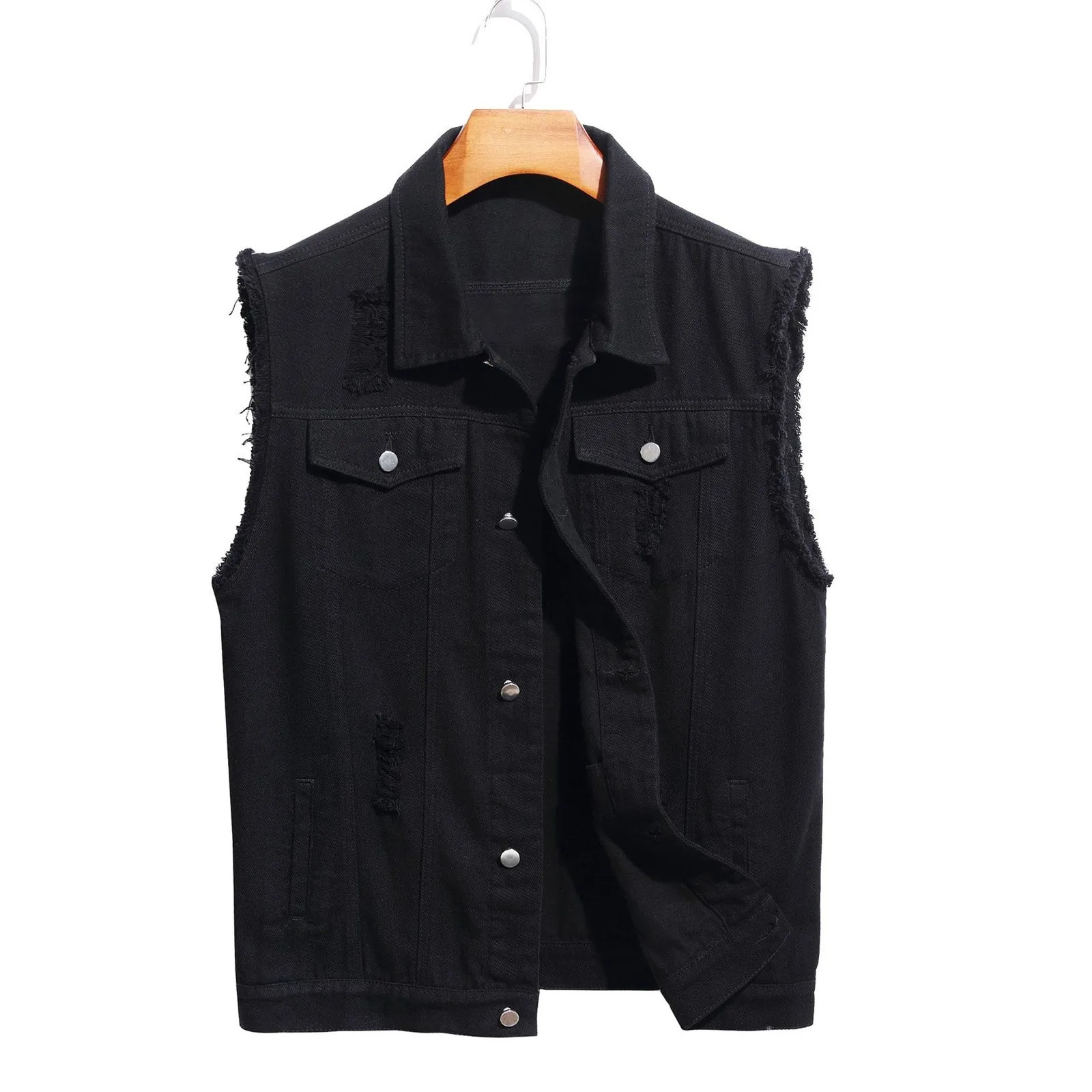 Denim Vest Men Lapel Sleeveless Slim Fit Jacket Retro Ripped Casual Jean For Mens Soild Lightweight Outwear winter jacket 250214Z