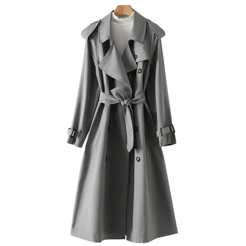 Womens Double Breasted Trench Coats England Style Loose Female Clothing Grey Tops Autumn and Winter Fashion 4 250214