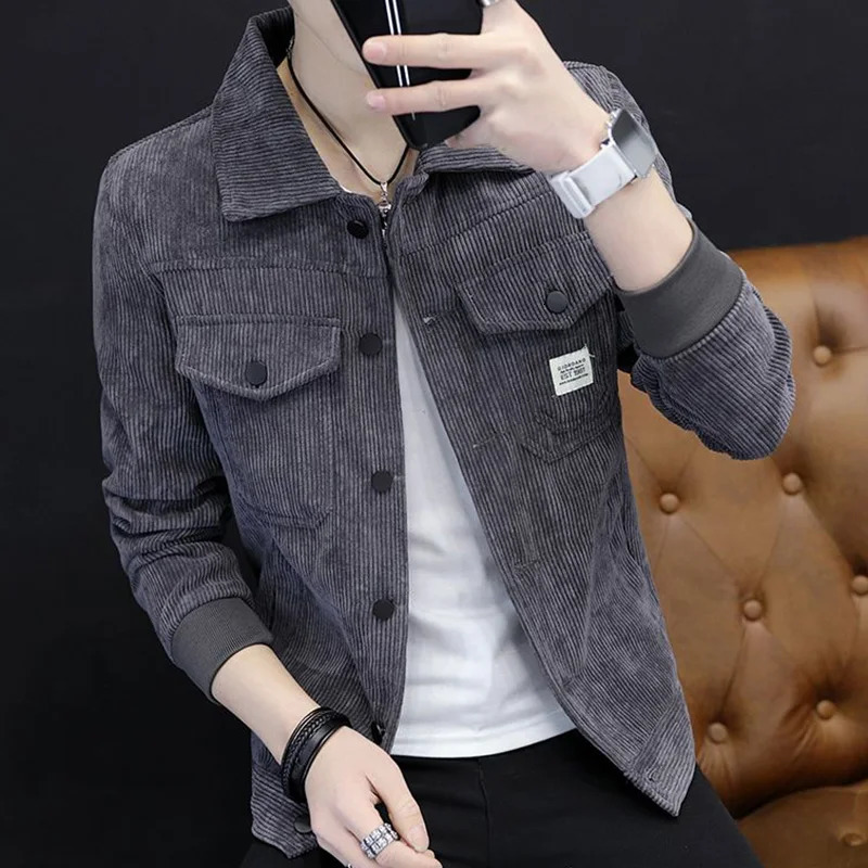 Fashion Lapel Button Spliced Pockets Solid Color Allmatch Coats Mens Clothing 2023 Autumn Casual Tops Loose Korean Jackets 250214Z
