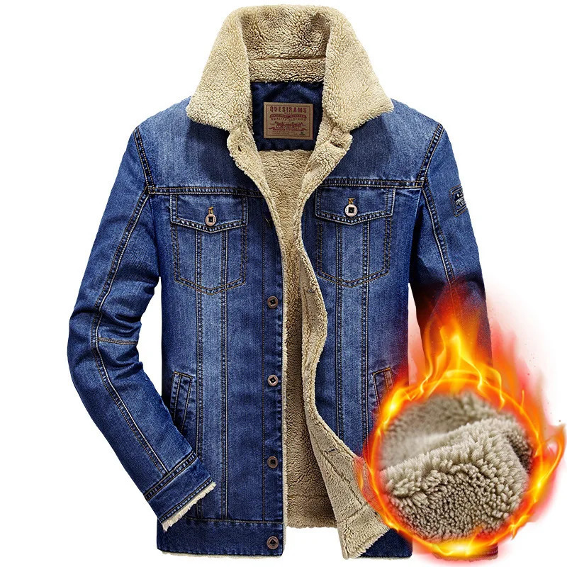 L6XL winter denim jacket mens windproof wool thick warm outerwear multi pocket clothing 250214Z