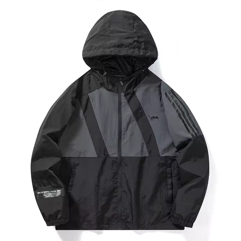 2025 Spring New Men Striped Embroidered Hooded Sportswear Jacket Man Loose Casual Color blocked Windbreaker Jackets
