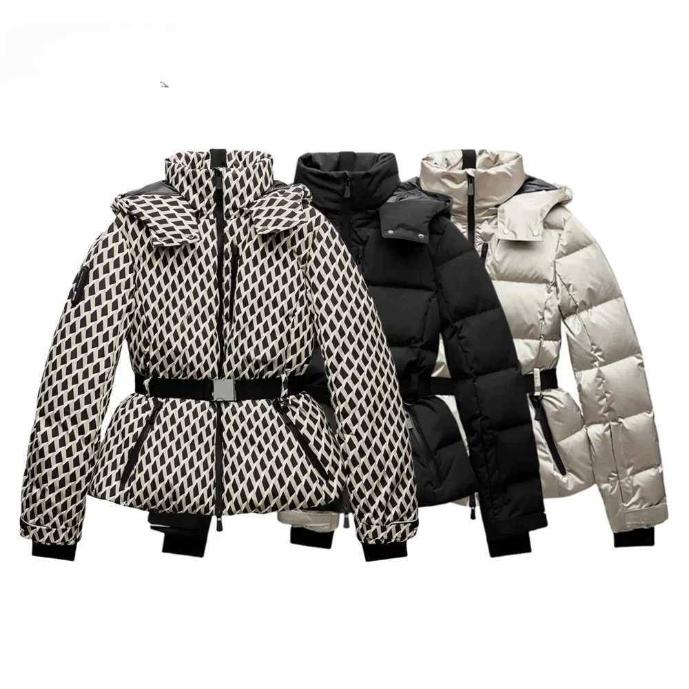 Women's Down Parkas Womens Fashion Waist with Belt Hooded Down Cotton Jacket New Commuting Warm Windproof Jacket More Comfortable Strtwear L