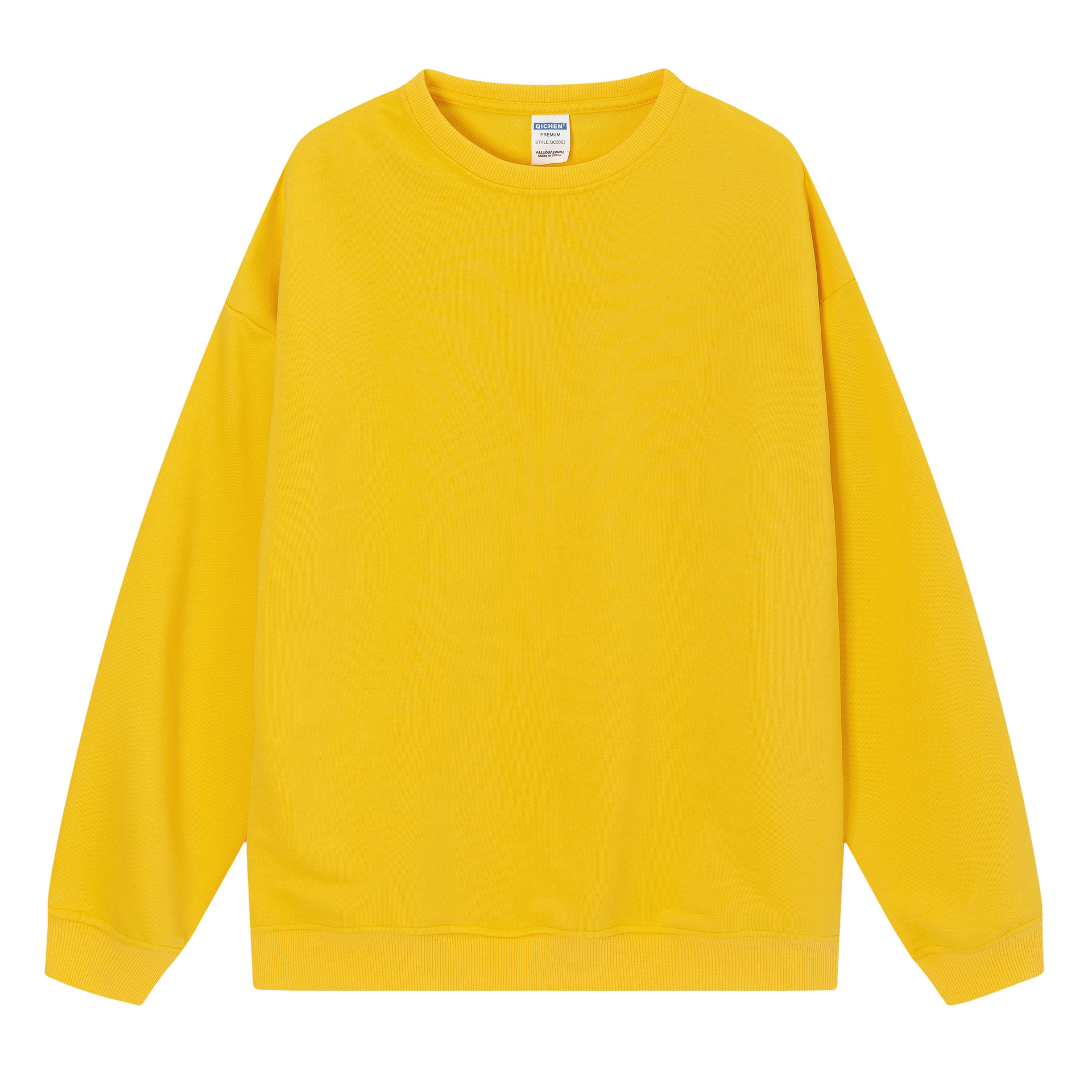 (374) plus velvet new men's and women's solid color small terry round neck sweatshirt
