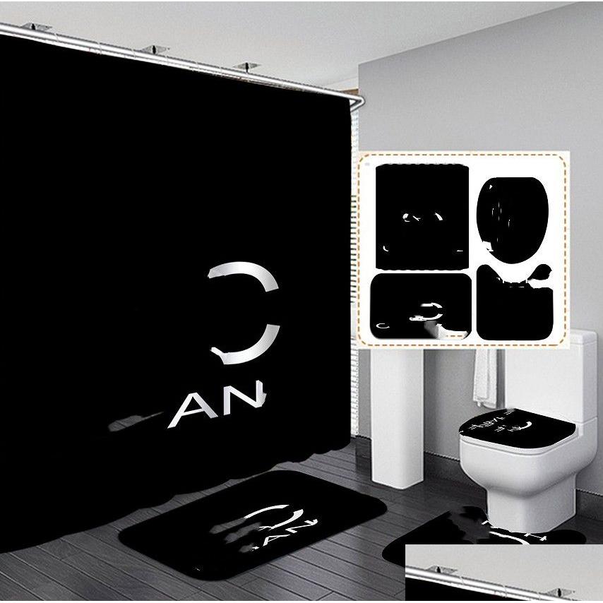 2026 New Shower Curtains New Designer Trendy Waterproof Ins Toilet Seat Cushion Carpet Bath 4 Pieces Set Bathroom Accessories Wholesale Drop